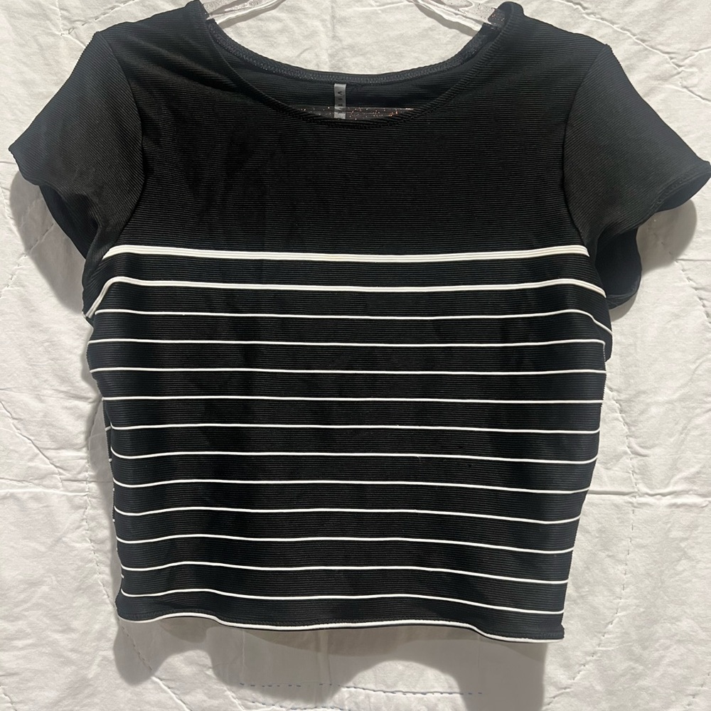 Vitamin A Deia Crop Black and White Striped Bikini Top - Sz L - Picture 3 of 8